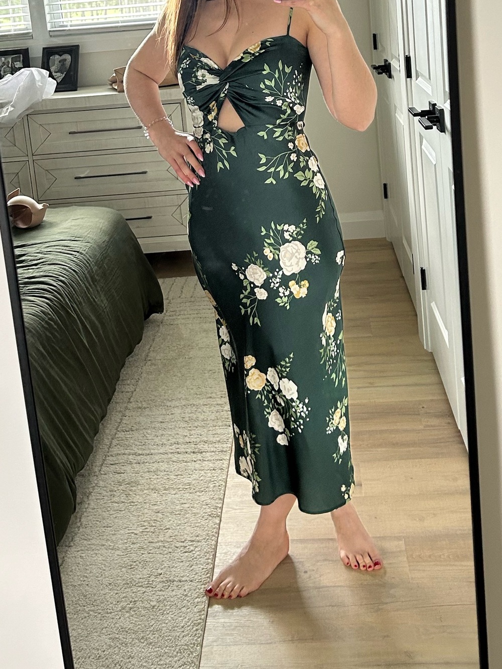 Park & Fifth Dark Green Floral Cutout Midi Dress